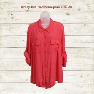 Krazy Kat womens top tunic size 2X long sleeve pink nwot